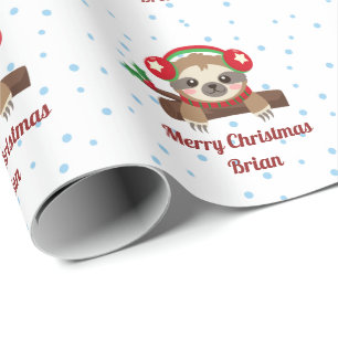 Papel De Presente Sloth Personalizado Nome de Natal Feliz