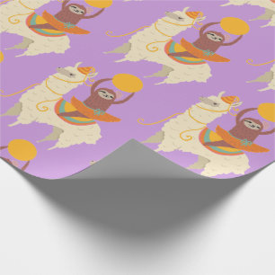 Papel De Presente Sloth Riding Llama Birthday