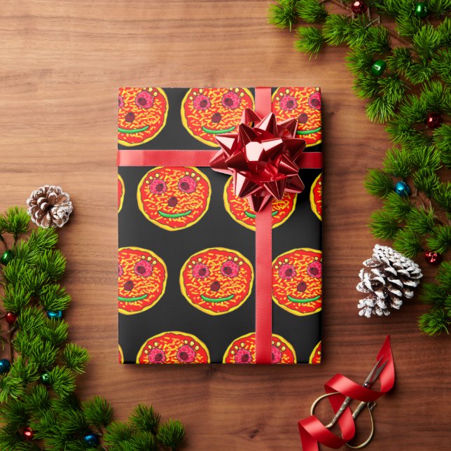 Papel De Presente Smiling Pizza Face Illustration Design (Presente de Natal)