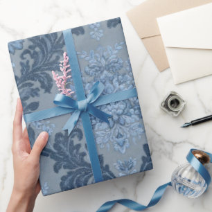 Papel De Presente Smokey Azul Xisto Azul Pó Suave Damask Elegante