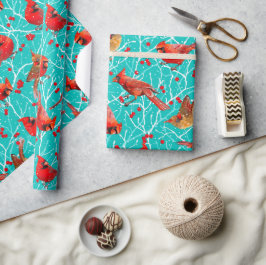 Papel De Presente SnowCardinals Winterberry Natal/Cyan Profundo