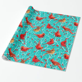 Papel De Presente SnowCardinals Winterberry Natal/Cyan Profundo