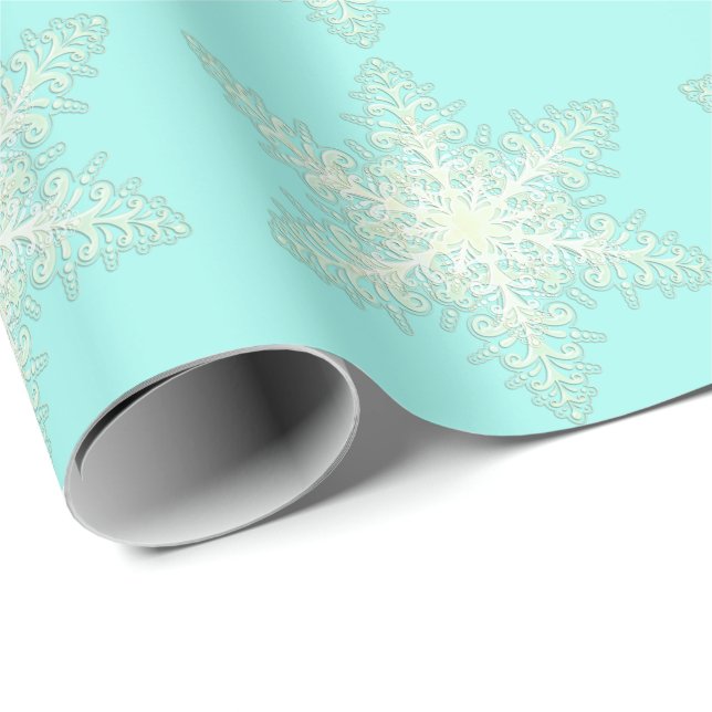 Papel De Presente Snowflake gelado renda branca de inverno e elegant (Ponta do rolo)