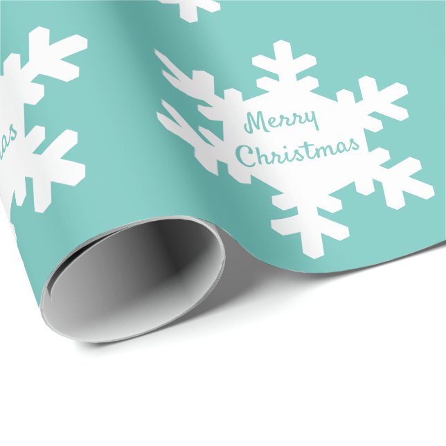 Papel De Presente Snowflake Pattern Teal White Feliz Natal 2023 (Ponta do rolo)