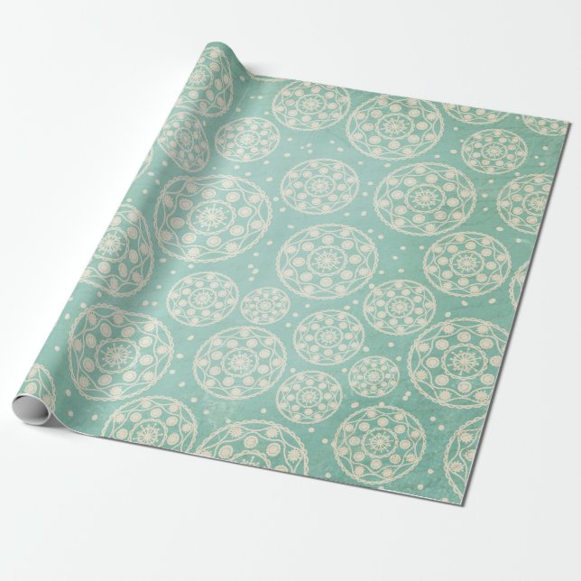 Papel De Presente Snowflake Rounds on Blue Wrappaper (Desenrolado)