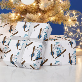 Papel De Presente Snowman A Esquiar A Branco