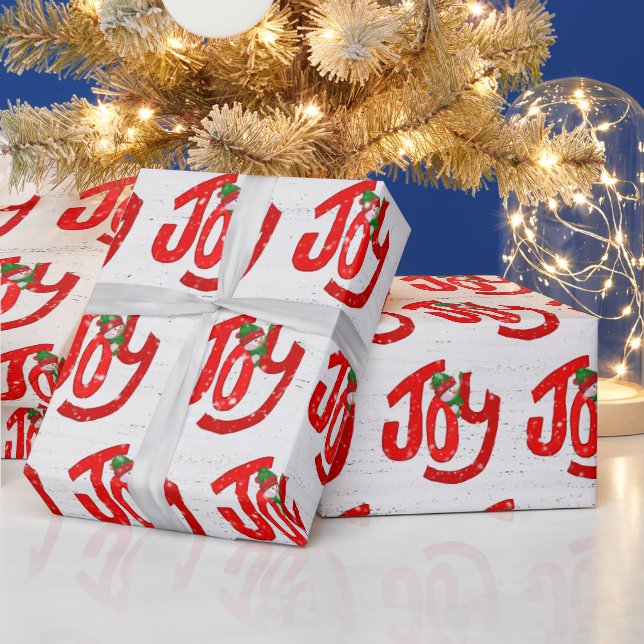 Papel De Presente Snowman e Joy sobre madeira (Feriados)