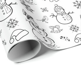 Papel De Presente Snowman Engraçado Negro e Branco