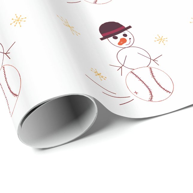 Papel De Presente Snowman Jogando Baseball (Ponta do rolo)