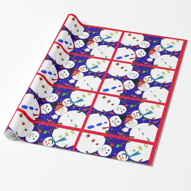 Papel De Presente Snowman Red Christmas Wrappaper (Desenrolado)