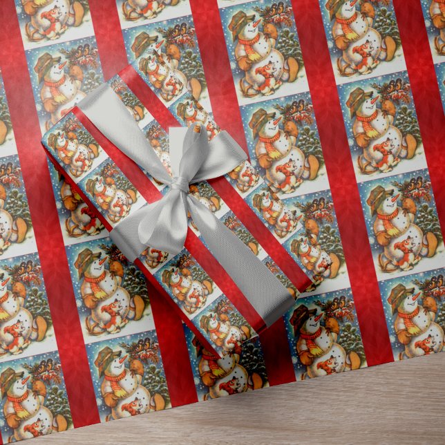 Papel De Presente Snowman Red Christmas Wrapper (Criador carregado)