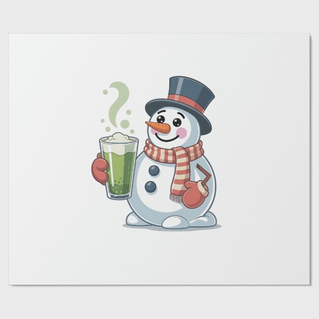 Papel De Presente Snowman Segurando Matcha Beba Pássaros de Natal (Aberto)