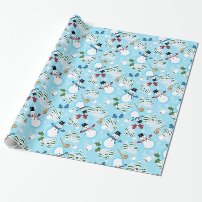 Papel De Presente Snowman Snowday Glossy Wrapping Paper, 30" x 6" (Desenrolado)