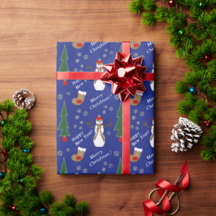 Papel De Presente Snowman Stocks de Padrões de Natal em Azul