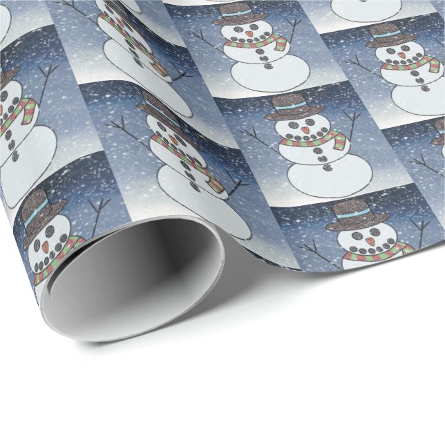 Papel De Presente Snowman w/BG - Papel de enrolamento (Ponta do rolo)