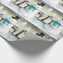 Papel De Presente Snowman Whimsical no Padrão de Natal do inverno