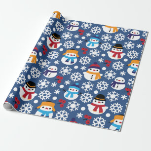 Papel De Presente Snowmans e Snowflakes Padrões sem costura
