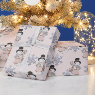 Papel De Presente Snowmen e Silver Snowflake Champagne Natal