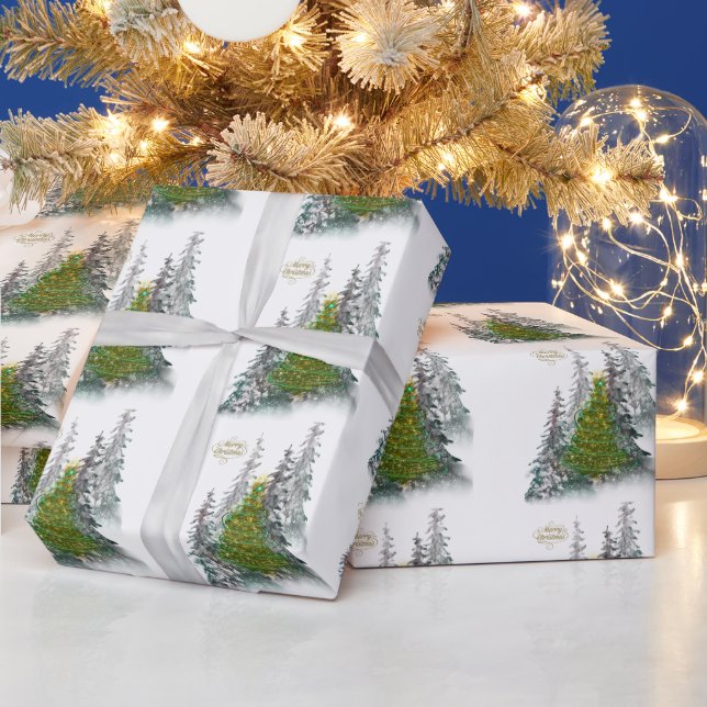 Papel De Presente  Snowy Forest Christmas Tree wrapping paper  (Feriados)