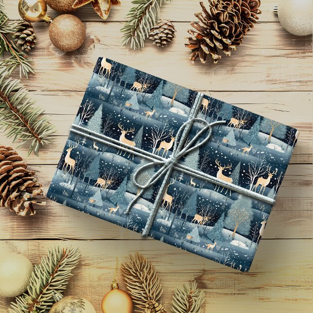 Papel De Presente Snowy Night Deer Field (Criador carregado)
