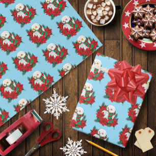 Papel De Presente Snowy Owl Red Poinsettias Natal