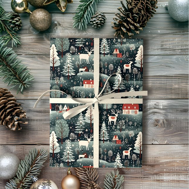 Papel De Presente Snowy Winter Farmhouse (Criador carregado)