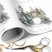 Snowy Winter Scene Watercolor Village