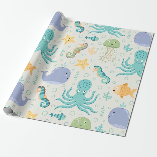 Papel De Presente Sob o padrão da baleia marinha (Desenrolado)