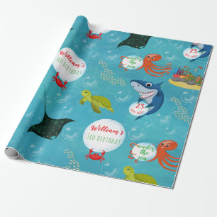 Papel De Presente Sob O Padrão De Bolhas De Água Para Animais Do Mar