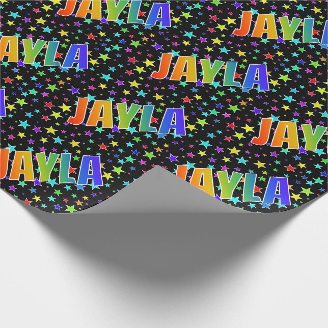 Papel De Presente Sobrenome Arco-íris "JAYLA" + Estrelas (Ponta)