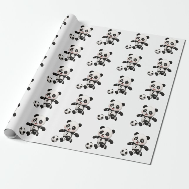 Papel De Presente Soccer Panda Wrapping Paper (Desenrolado)