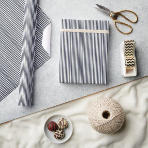 Papel De Presente Sofisticado Minimalista Listrado de Azul Marinho