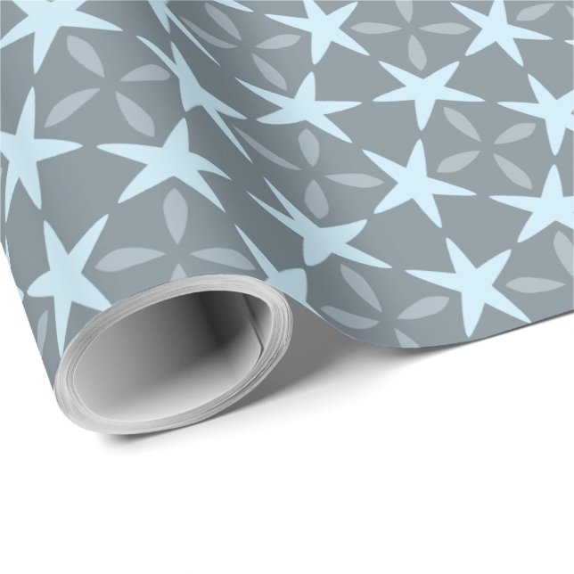 Papel De Presente Soft Blue Starburst on Slate Grey Pattern (Ponta do rolo)