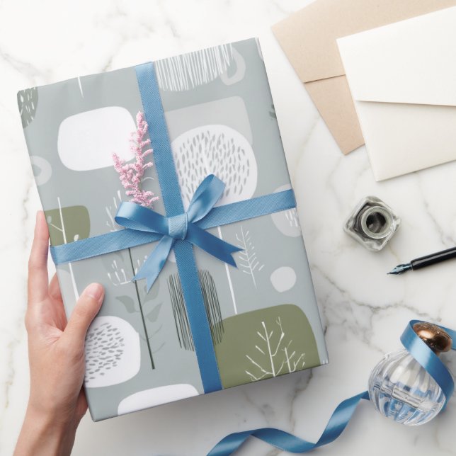 Papel De Presente Soft Grey Sage Balance Abstract Pattern (Presentear)