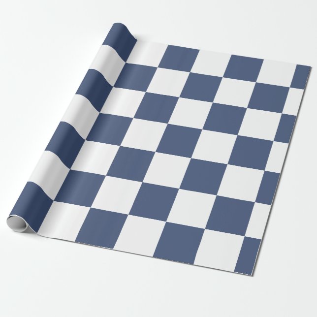 Papel De Presente Soft Muted Blue White Checkered – Calm Elegant (Desenrolado)