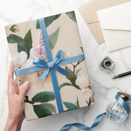 Papel De Presente Soft Peach Blossom Ivory Floral Pattern