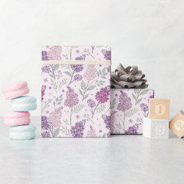 Papel De Presente Soft Pink and Purple Lilac Floral Pattern