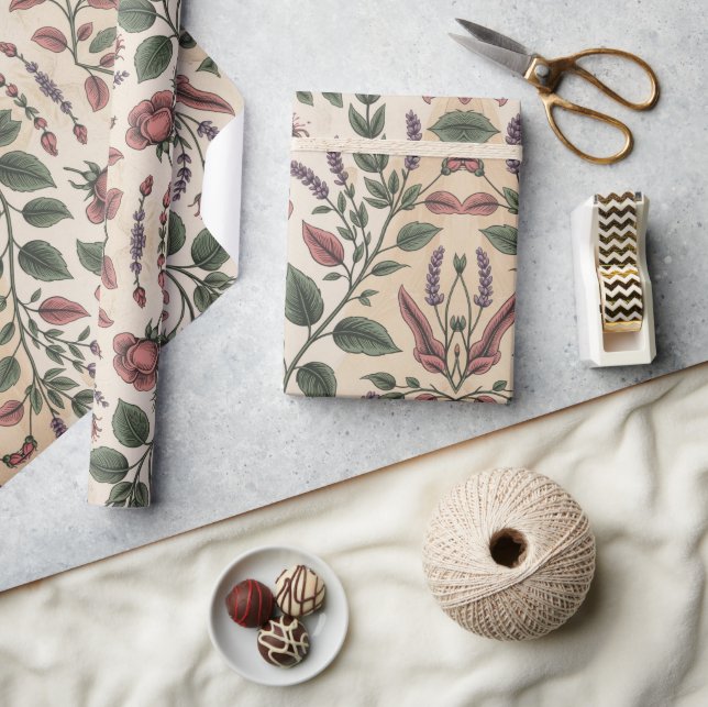 Papel De Presente Soft Pink & Green Floral (Artesanato)