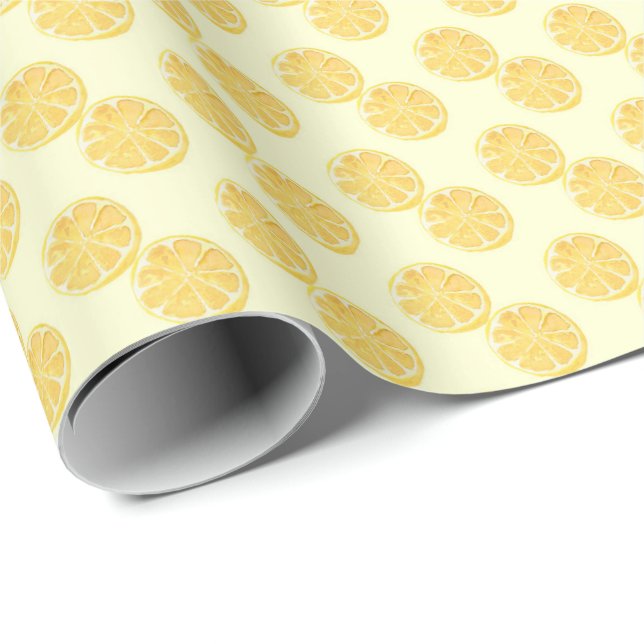Papel De Presente Soft Yellow Lemon Slice Watercolor Pattern (Ponta do rolo)
