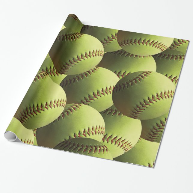 Papel De Presente Softball amarelo coberto (Desenrolado)
