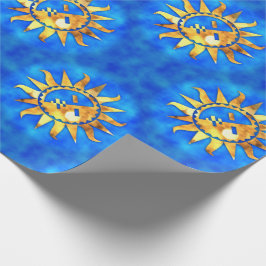 Papel De Presente Sóis Dourados na água azul