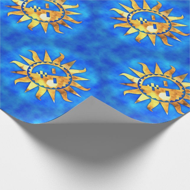 Papel De Presente Sóis Dourados na água azul (Ponta)