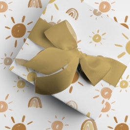 Papel De Presente Sol boêmico e arco-íris em amarelo