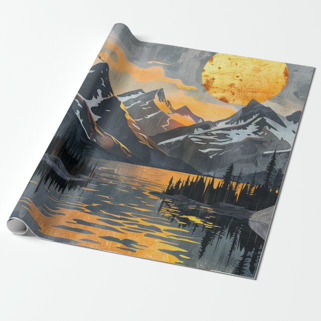 Papel De Presente Sol Dourado Sobre Montanhas Nevadas – Boho Wildern (Desenrolado)