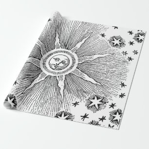 Papel De Presente Sol Estrelas Antigo Céu Noturno Zodíaco Medieval