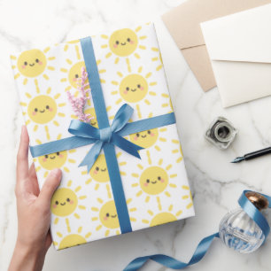 Papel De Presente Sol Feliz Amarelo com Rosto Sorridente
