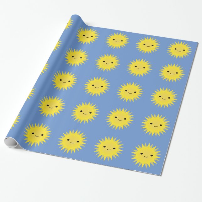 Papel De Presente Sol sorridente Kawaii Fofo (Desenrolado)