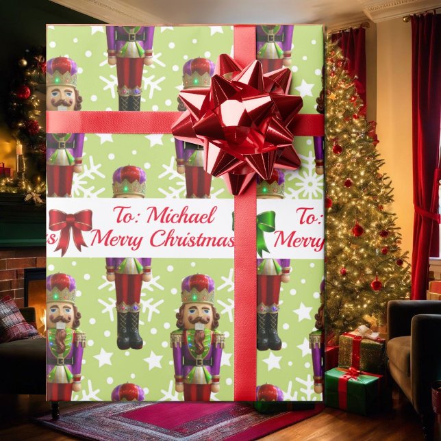 Papel De Presente Soldado Nutcracker Personalizar Nome Neve de Natal (Criador carregado)