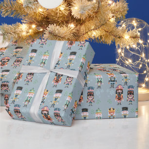 Papel De Presente Soldados de Brinquedo de Natal em Azul Suave