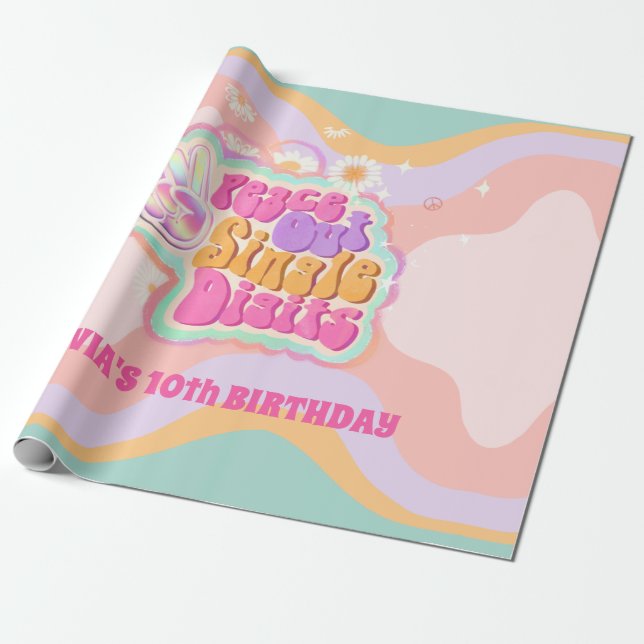 Papel De Presente Solteiro dos Dígitos 10 do Groovy Peace Out (Desenrolado)